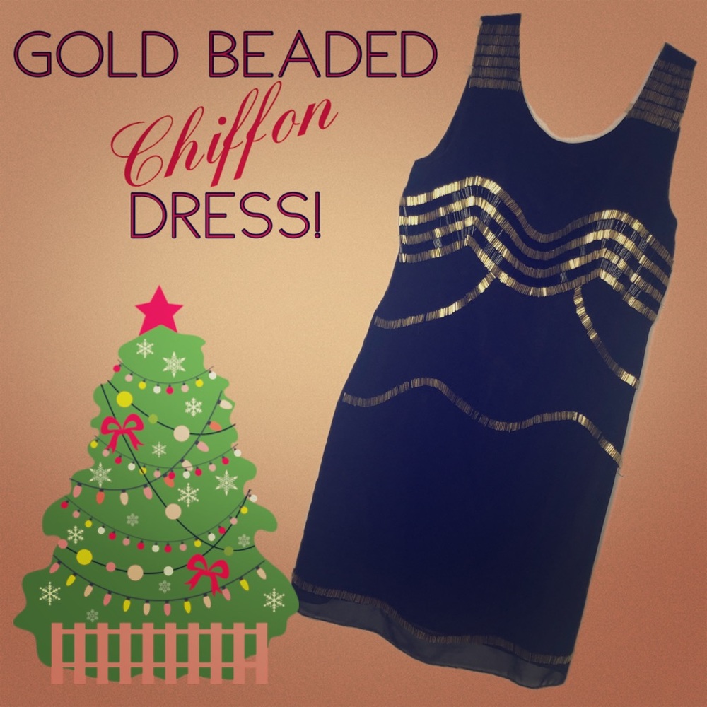 Chiffon Black with gold beaded cocktail dresses